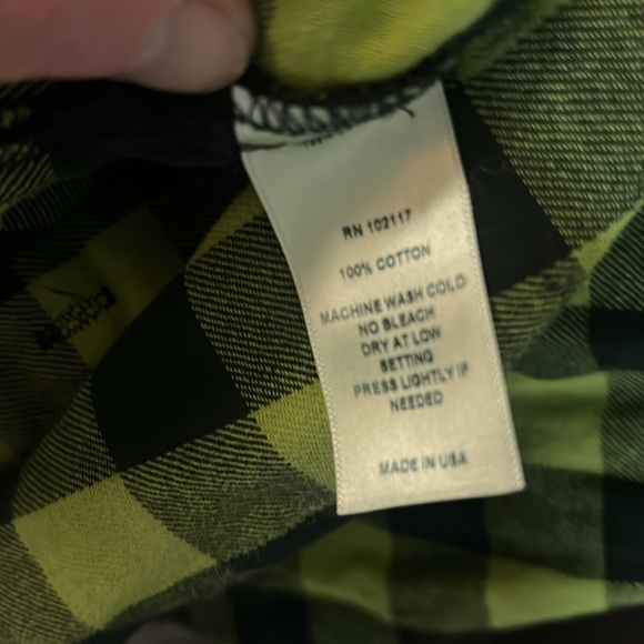 Eleven-Stitch /slime green /medium /big check 3/4 sleeve flannel- made in USA - Picture 6 of 6